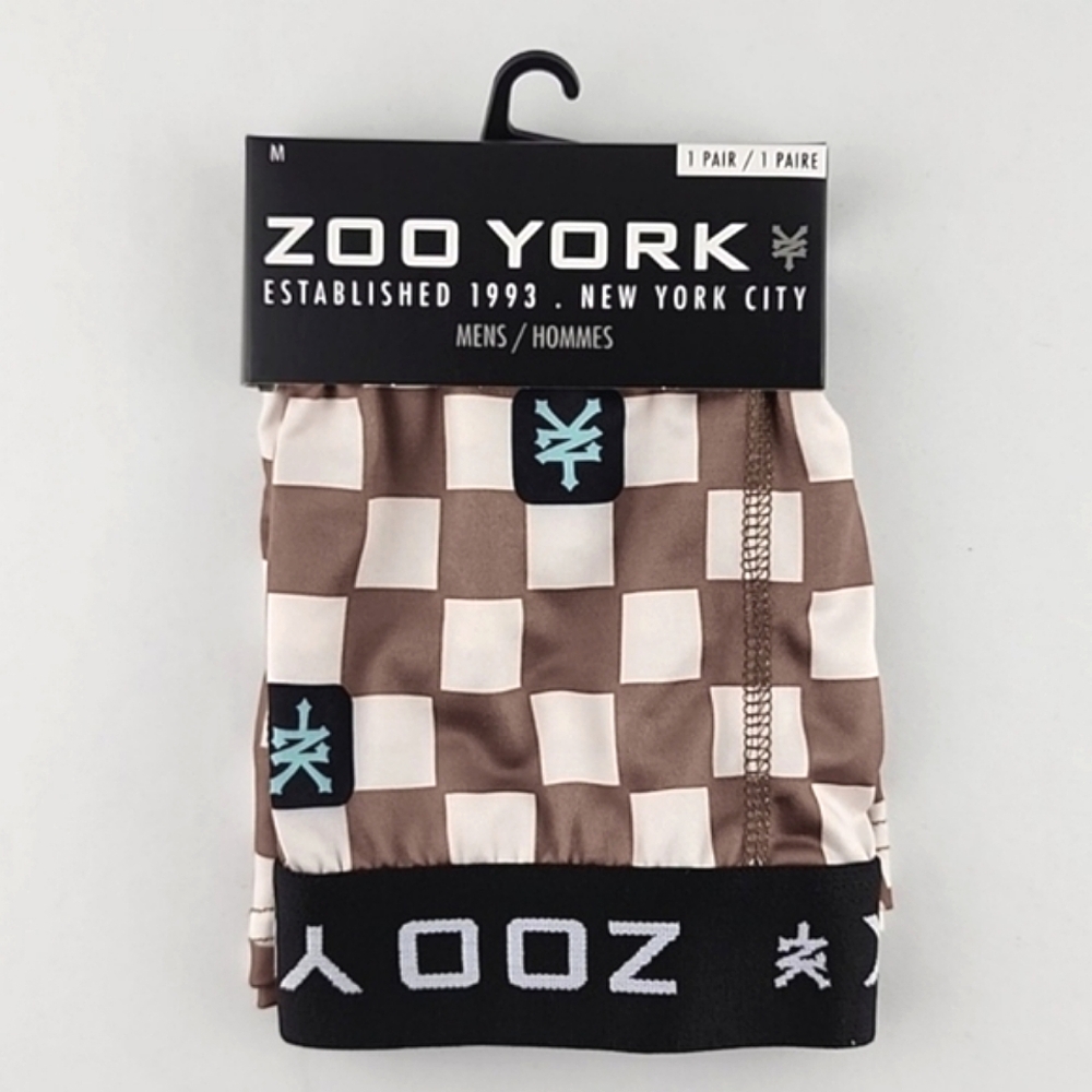 Zoo York Men's Brown Checkerboard Pattern  Boxer Brief Longer Length 1 Pair Sz M